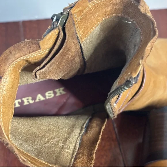 H.S. Trask 7M Leather Mallory Boot Block Heel Ankle Booties Brown - Picture 6 of 10